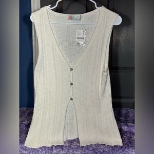 Free People Sleeveless Ribbed Button Vest NWT Size M Cream/White